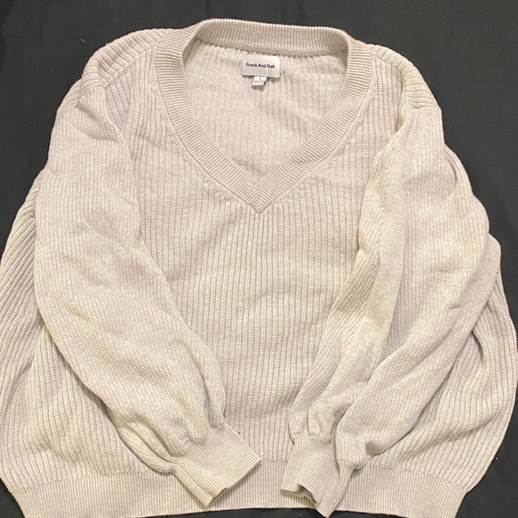 V-Neck Ribbed Sweater Cream - Picture 1 of 4